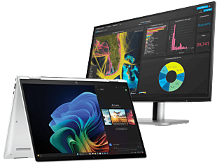 HP EliteBook X Flip G1i 14 inch Notebook Next Gen AI PC, Silver + HP Series 5 Pro 23.8 inch FHD Monitor - 524pf