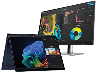 HP EliteBook X Flip G1i 14 inch Notebook Next Gen AI PC, Blue + HP Series 5 Pro 23.8 inch FHD Monitor - 524pf