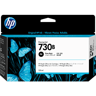 HP 730B 130-ml Photo Black DesignJet Ink Cartridge (3ED43A) - Center facing