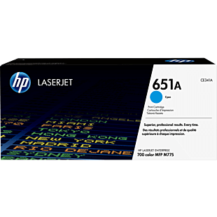 HP 651A Cyan Original LaserJet Toner Cartridge (CE341A) - Center facing