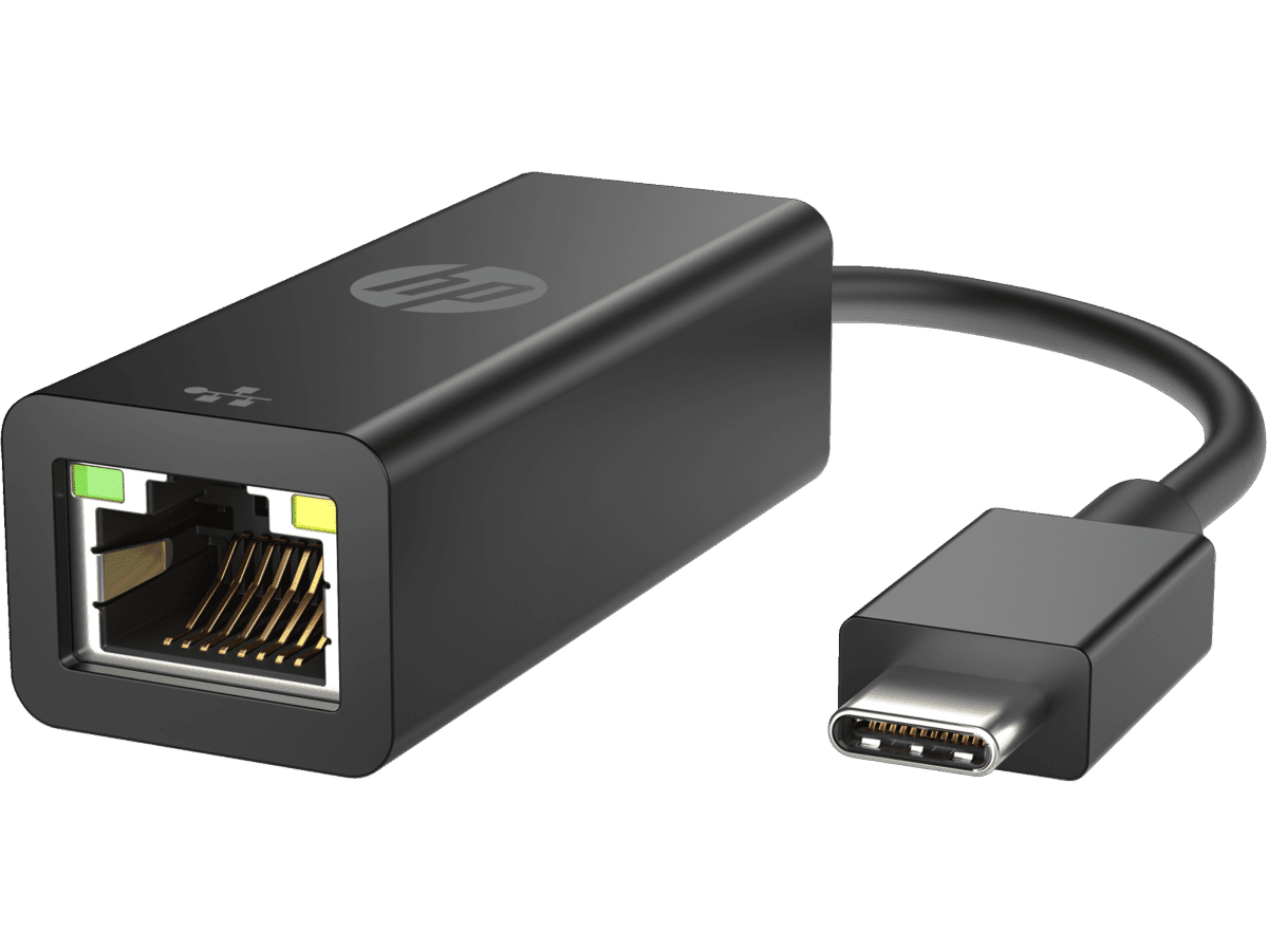 HP USB-C to RJ45 Adapter (V7W66AA) - Left facing