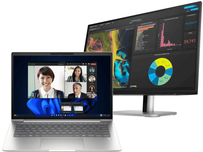 HP EliteBook 645 14 inch G11 Business Laptop, Silver + HP Series 5 Pro 23.8 inch FHD Monitor - 524pf - 14-inch - Pike silver aluminum (A4LU3PA-BN4)