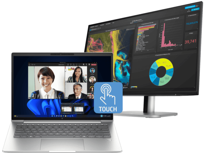 HP EliteBook 640 14 inch G11 Business Laptop, Silver + HP Series 5 Pro 23.8 inch FHD Monitor - 524pf - 14-inch - Pike silver aluminum (A4LU1PA-BN4)