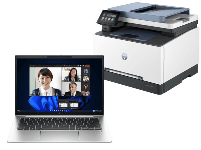 HP EliteBook 840 14 inch G11 Business Laptop, Silver + HP Color LaserJet Pro MFP 3301fdn - 14-inch - Silver (A4LY6PA-BN3)