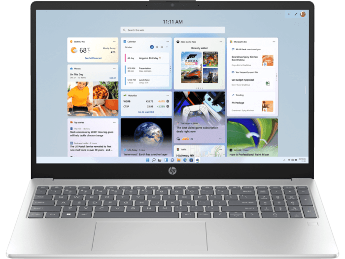 HP 15.6 inch Laptop 15-fd1010TU, Silver - 15.6-inch - Natural silver aluminum cover, natural silver base and keyboard frame (9Z7J6PA) - Center facing