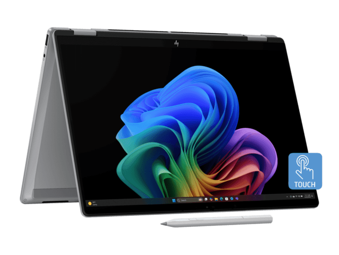 HP OmniBook X Flip 2-in-1 14 inch Laptop Next Gen AI 14-fm0017TU, Silver - 14-inch - Meteor silver aluminum (BM0A5PA) - Center facing