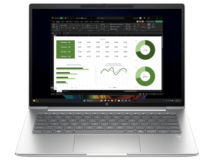 HP ProBook 4 G1q 14 inch Laptop Next Gen AI PC, Silver + Poly Blackwire 3220 Stereo USB-C Headset +USB-C/A Adapter - 14-inch - Pike silver aluminum (BX2E5PT-BN1)