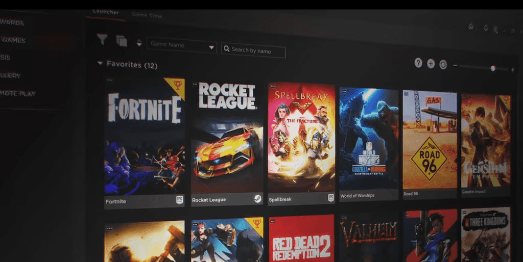 Screen showing videogames